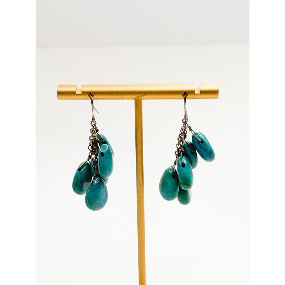 Turquoise Gemstone Teardrop Cluster‎ Drop Earrings 925 Silver Boho Southwestern